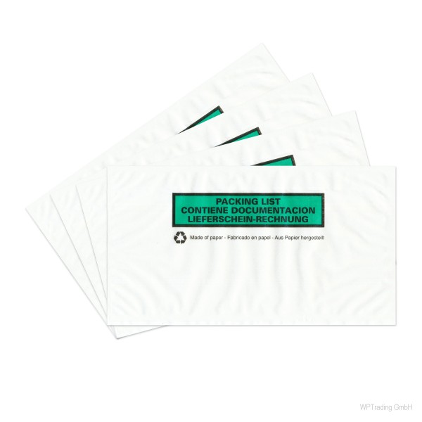 Lieferscheintaschen aus Pergamin-Papier, DinLang, 24 x 13,1 cm, Balkendruck grün
